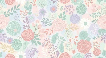 Seamless floral pattern with hand drawn flowers. Vector illustration.の素材