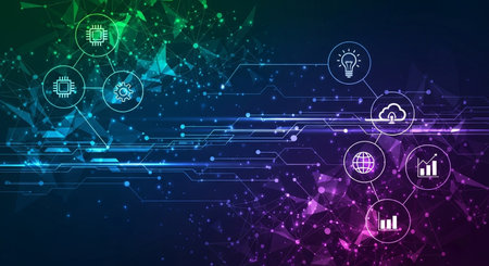 Abstract Artificial intelligence. Technology web background. Virtual concept. Vector illustrationの素材