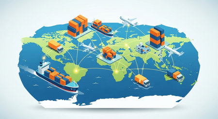 Logistics and transportation of goods around the world. Freight transportation concept.の素材