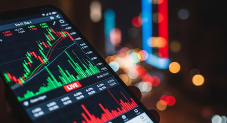 Stock market or forex trading graph and candlestick chart suitable for financial investment concept. Economy trends background for business idea and all art work design. Abstract finance background.の素材