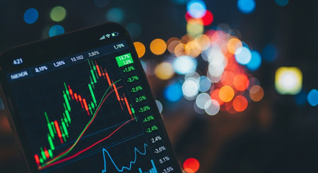 Stock market or forex trading graph and candlestick chart suitable for financial investment concept. Economy trends background for business idea and all art work design. Abstract finance background.の素材