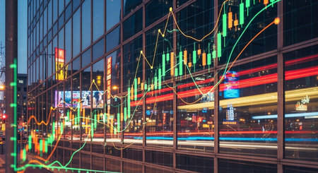 Forex trading on the stock market in the financial district of Hong Kong.の素材