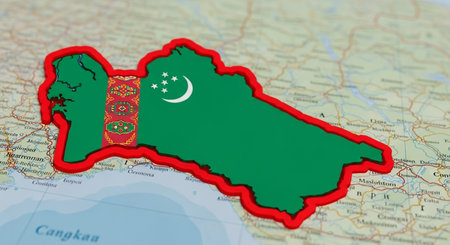 Turkmenistan on the map with flag. 3D renderingの素材