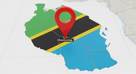 Location Tanzania on map with national flag. 3D Rendering.の素材