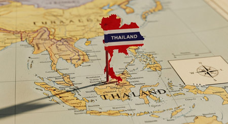 Map of Thailand with the flag of the country and the capital Bangkokの素材