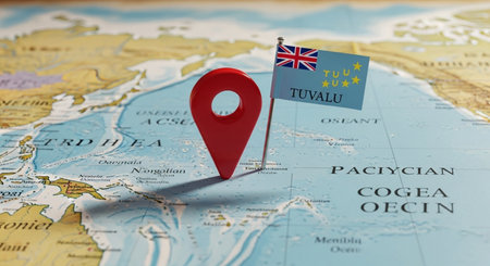 Map of Tuvalu with location marker and flag. 3d renderingの素材