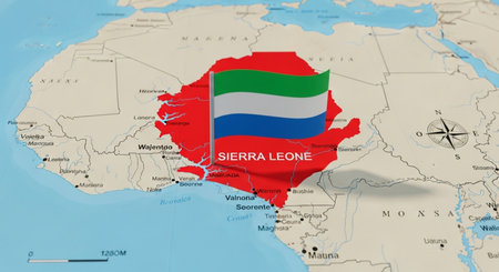 Sierra Leone map with national flag on political map. 3D renderingの素材