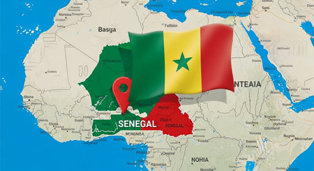 Senegal map and flag - highly detailed vector illustration. Editable layers clearly labeled.の素材