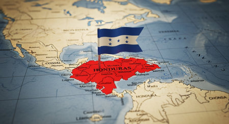 Honduras flag on the map. 3D Illustration.の素材