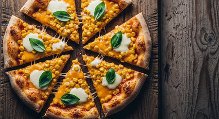 Pizza with chickpeas and mozzarella on wooden backgroundの素材