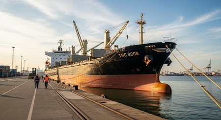 Cargo ship in the port of Gdansk, Poland.の素材