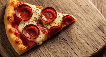 Pizza with tomato sauce and cheese on a wooden background. Top view.の素材