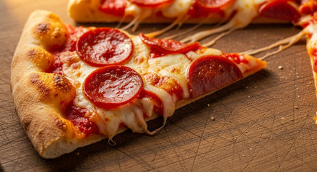 Pepperoni pizza on a wooden table. Close-up.の素材