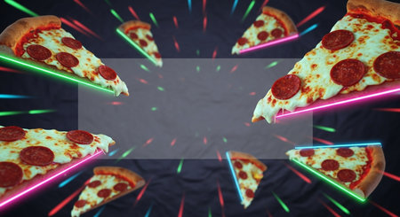 Pizza slices with space for text on a dark background. Banner.の素材