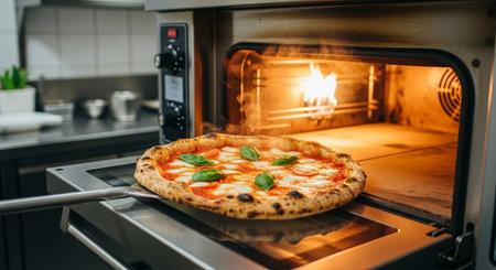 Pizza in the oven, cooking in the oven. Restaurant.の素材