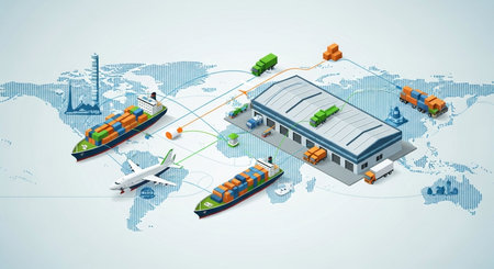 Logistics and transportation of goods around the world. 3d illustrationの素材