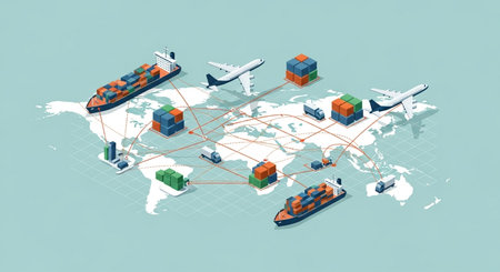 Global logistics and transportation concept, 3d isometric vector illustration.の素材