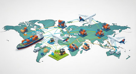 Logistics and transportation of goods around the world. 3d renderingの素材