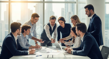 Group of business people working together in modern office. Teamwork concept.の素材