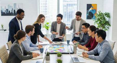 Group of business people working together in modern office. Teamwork conceptの素材