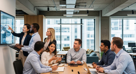 Group of business people discussing business plan  in the modern office.の素材