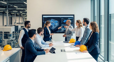 Group of architects and engineers working on project together in modern office.の素材