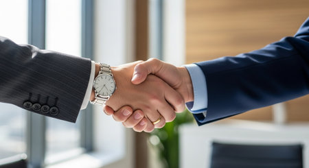 Business people shaking hands, finishing up a meeting. Handshake conceptの素材