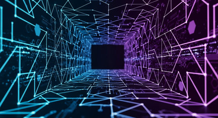 Futuristic technology tunnel with glowing lines, 3d rendering backgroundの素材