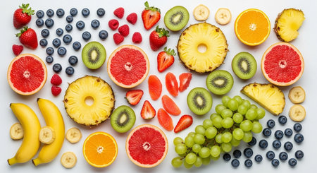Fruits and berries on a white background. Healthy food concept.の素材