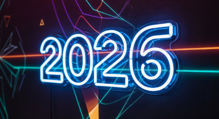 New Year 2015 neon sign 3d illustration. New Year 2015 is coming concept.の素材