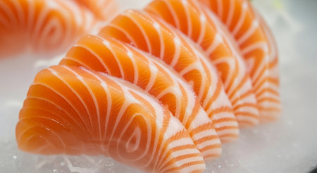 Salmon sashimi japanese food on ice background.の素材