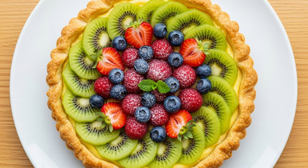 Delicious fruit tart with strawberries, blueberries and kiwiの素材