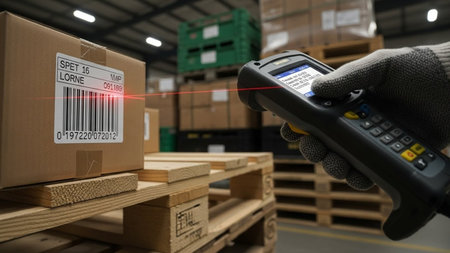 Forklift loading containers in cargo port at sunset, logistic and transportation conceptの素材