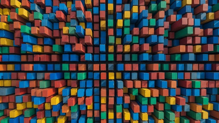 3d rendering of abstract background made of colorful cubes in a chaotic orderの素材