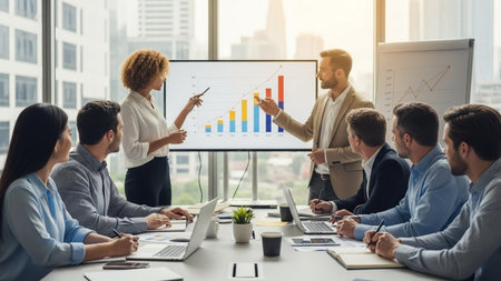 Group of business people working together in modern office. Teamwork concept.の素材