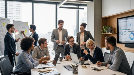 Multiethnic group of business people attending a meeting in the officeの素材