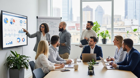 Group of business people working together in modern office. Teamwork concept.の素材