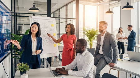 Group of multiethnic business people working together in modern office.の素材