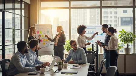 Group of multiethnic business people working together in modern office.の素材