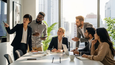 Group of business people working together in modern office. Teamwork concept.の素材