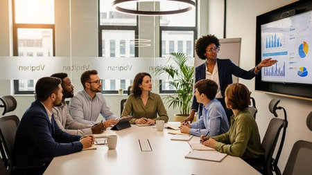 Group of business people having a meeting in modern office. Multiethnic startup business team on meeting in modern office.の素材