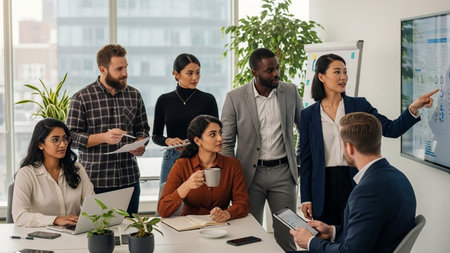 Group of multiethnic business people working together in modern office.の素材