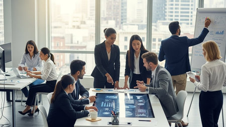 Group of business people working together in modern office. Teamwork concept.の素材