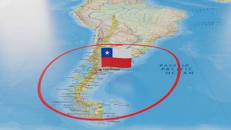 Flag of Chile on the map with focus on Chile. 3D renderingの素材