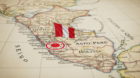 Peru flag on the map. Close up. 3D Renderingの素材
