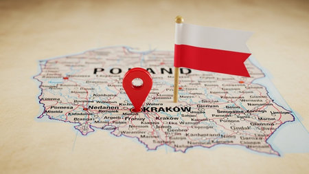 Poland map with flag and location pin. 3D Renderingの素材