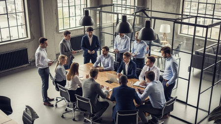 Group of business people in a meeting at office. Businessmen and businesswomen in a meeting.の素材