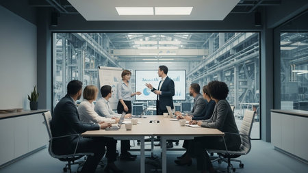 Group of business people having a meeting in modern conference room. Teamwork concept.の素材