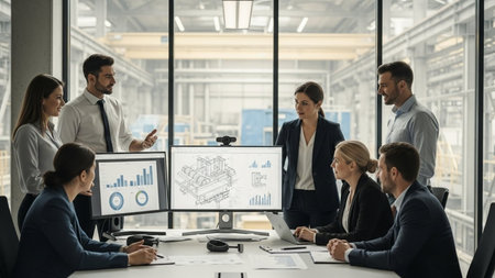 Group of young business people in smart casual wear working together in modern office.の素材