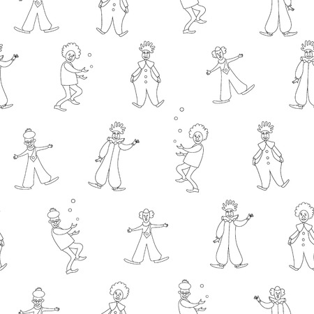 Cute clowns collection. Black and white vector outline seamless pattern.のイラスト素材